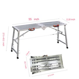 Work Platform Height Adjustable， Portable Multipurpose Folding Scaffolding Ladder Stool Bench Adjustable Height,Cleaning Windows, Maintenance Work with Durable Cut Resistant Gloves