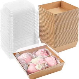 BUBYVV 40 Pack Small Charcuterie Boxes with Clear Lids - 4.7x4.3 inches,ToTo Go Paper Charcuterie Box, Disposable Food Containers,Wedding Party, Strawberries & Cookies (Brown-20)