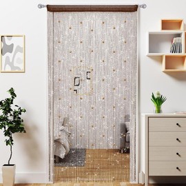 Beaded Curtain Door String Curtains,Doorway Beads Curtains Hanging Room Divider Beaded Decor Hippie Glitter Fringe Panel Closet Window Doors Sequin Boho Doors Tassel (White) - Colour: Coffee