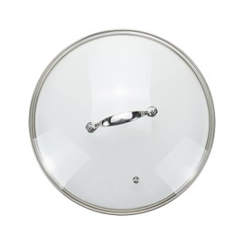 Tsnamay 12 Inch Clear Glass Pot Lid for Frying Pan Replacement Cover Can Withstand 356°F (180℃) with Stainless Steel Arch Bridge Handle,Bright Silver