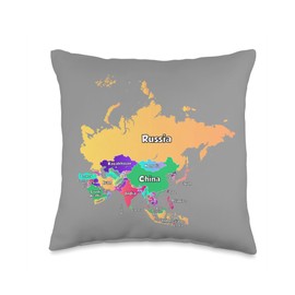Asia map t-shirt with borders and country names Throw Pillow