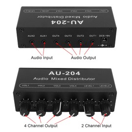 Stereo Audio Splitter Box Mini Preamplifier Headphone Amplifier 2 Way Input 4 Way Output 3.5mm Drive Four Headphones Signal Lossless
