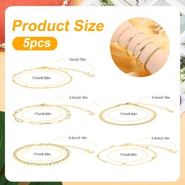 LUTER 5PCS Gold Bracelets for Women, Adjustable 14K Gold Plated Wrist Chain Ladies Gold Bracelet Set Tennis Bracelets for Women Wrist Anklet Gift (Gold), 6.7 inch