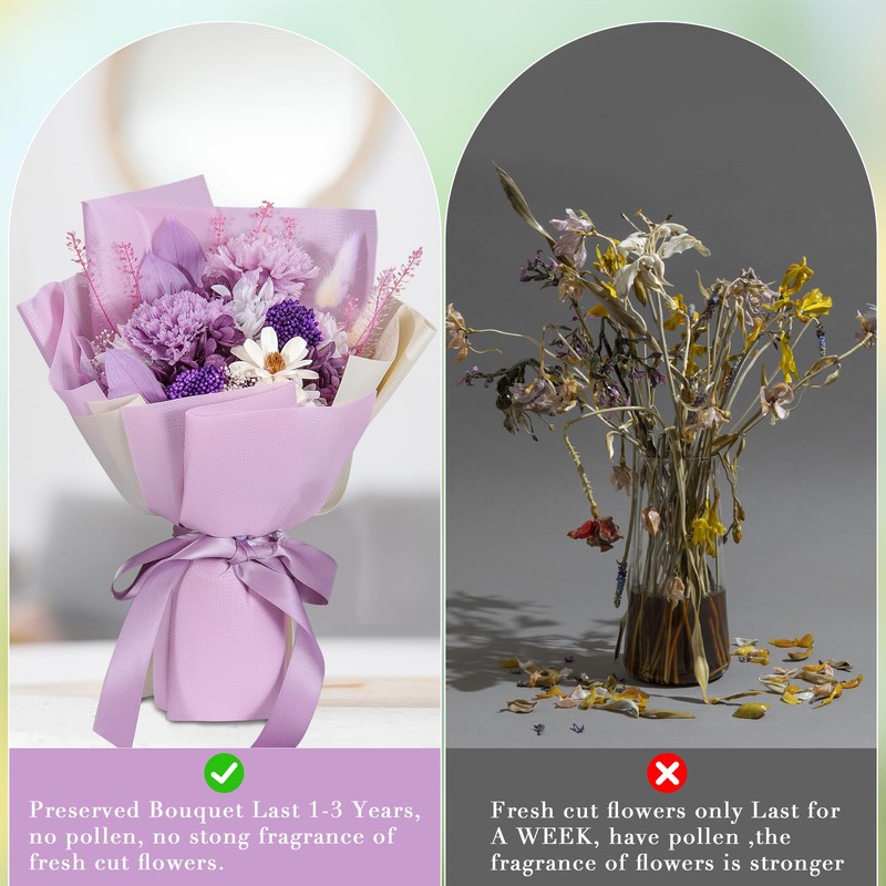 Lovionus89 Preserved Bouquet, Forever Fresh Carnations, Durable Real Flowers for