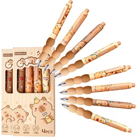 Flanliy Capybara Pen Set | 4 Pieces Capybara Erasable Ballpoint Pen Set Capybara Gel Pens Erasable Retractable Pens Stationery for School, Office, Capybara Theme Party Gifts (2 x A)