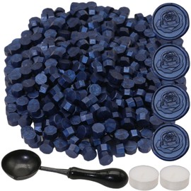 300Pcs Wax Seal Beads Set with Non-Slip Melt Spoon and Candles, Navy Blue Sealing Wax Pellets Bead Great for Seals Stamp, Wedding Invitations, Xmas Gift, Envelope Seal (Navy Blue)