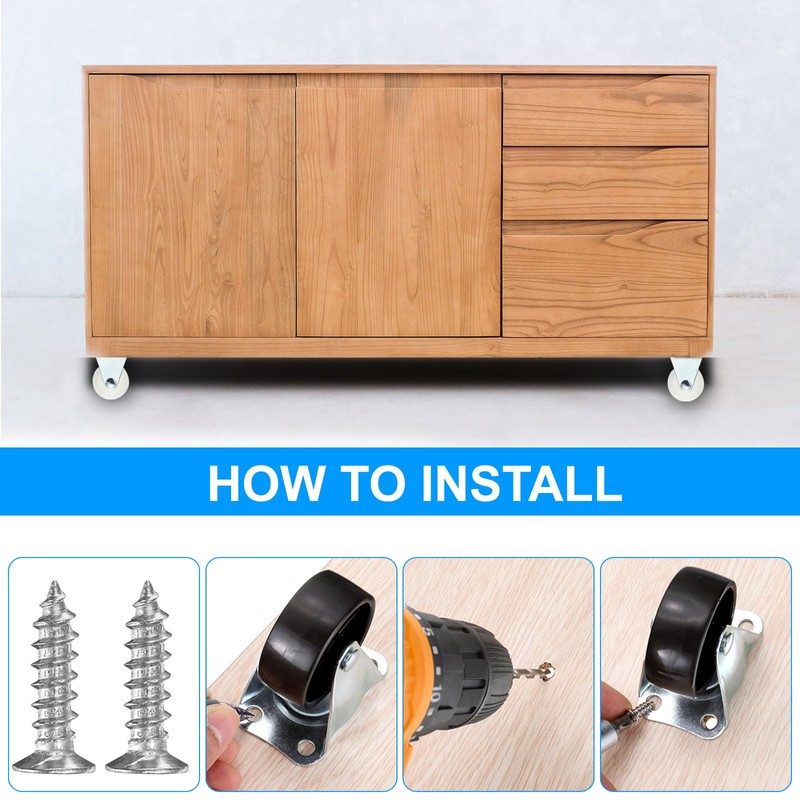 PATIKIL 1.25" Rigid Caster Wheels, 8 Pack Silent Fixed Non-Swivel