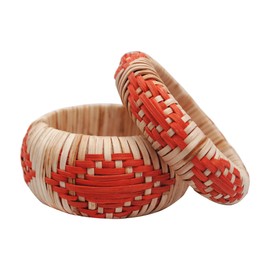 Pure Hands Veracious Flame - Basketry Art Inspired Orange Colored Rhombus Designed Rattan Bangle Bracelets for Women