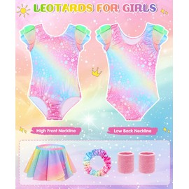 Gymnastics Leotard for Girls, Gymnastics Outfits for Girls with Skirt, Wrist Guards, Ballet Leotard for Kids Ages 4-9 (Pink, 120)