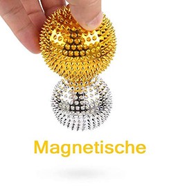 CHI-ENTERPRISE - Two Magnetic Massage Balls - Medium | Fascia Balls for Self-Therapeutic Acupressure Treatment | Contents: 2 Hedgehog Balls in Silver, Each 47 mm Diameter & 228 Acupressure Needles