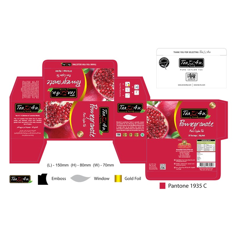 Tea4U Flavored Black Ceylon TeaBags (Pomegranate) - Ideal Quality from