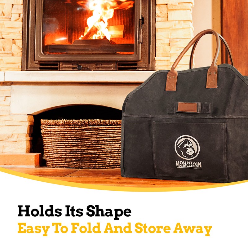 MOUNTAIN GRILLERS Heavy Duty Canvas Firewood Carrier - Features Reinforced