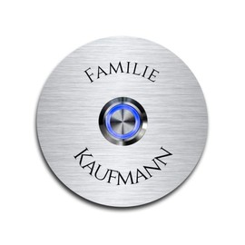 CHRISCK design - Stainless Steel Doorbell with Desired Engraving LED Lighting and Motifs Diameter 9 cm Bell Button Name Model: Becker