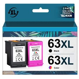 TECKKIN 63XL Black/Tri-Color Ink Cartridge for Ink 63 Replacement for 63XL Ink Cartridge Combo Pack Work for OfficeJet 3830 4650 5255 5258;Envy 4520 4512;DeskJet 3630 2130 1112 1110 Printer (2 Pack)