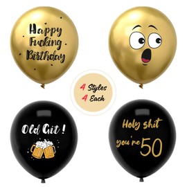 Rude and Funny 50th Birthday Balloon，Topeedy 12inch Gold and Black Birthday,Slightly Offensive Funny Joke Birthday Party Decorations for Man or Women-16pcs