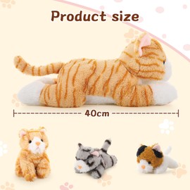 MorisMos Cat Teddy Stuffed Animal, 40cm Mom Cat Plush with 3 Cuddly Baby Inside Kawaii Kittens Soft Toy Realistic Fluffly Cat Present for Kids Girlfriend Birthday Christmas Deco
