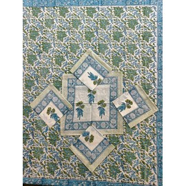 Fabric Venue Hand Block Printed Cotton Handmade Cotton Floral 6 Seater Tabletop Floral Print Decorative Tradition Printed Tablecloth for Dinning Table 55 * 90 Inches