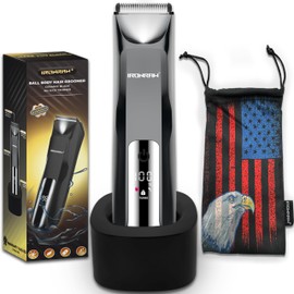 Body Hair Trimmer - Electric Manscape Trimmer for Men, Waterproof Ball Trimmer for Pubic/Body/Groin Grooming with w/Light & Travel Lock,Replaceable Ceramic Blade Heads,Wet/Dry Groomer - Sunset Orange