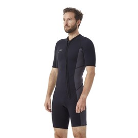 Hevto Wetsuits Men 2mm Neoprene Front Zip Shorty Wet Suit in Cold Water for Swimming Surfing Diving Snorkeling Paddle Boarding (M3-Gray, L)