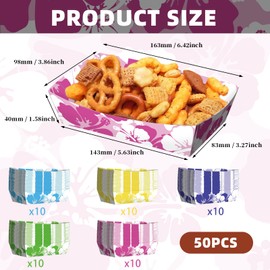 KERINGO No Folding Required 50 Pack 3Lb Hibiscus Party Paper Food Trays Disposable Luau Party Food Boats Hawaiian Themed Decorations Hawaiian Tray for Hibiscus Tropical Theme Supplies