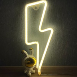 EASETIME Lightning Bolt LED Neon Sign for Bedroom USB Powered Light Up Sign Vibrant Room Decor Lightning Bolt Light for Wall Decorations Valentines Birthday Gifts,Yellow