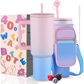 40 oz Tumbler with Handle Lid and Straw & 40 oz Tumbler Accessories - Vacuum Insulated Stainless Steel Double Wall Water Bottle with Strap Bag - Holiday Gifts for Women Men