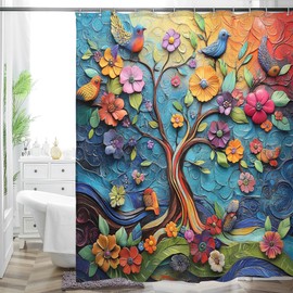 HMS Happy Memories Bohemian Flower Bathroom Curtain Colorful Boho Floral Print Beautiful Bright Polyester Fabric Cloth Shower Curtain for Bathroom Decoration, 72"x72" (Color 13)