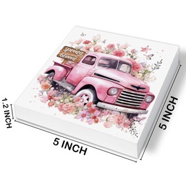 Spring Decor Spring Pink Truck Wood Block Sign Spring in Bloom Wooden Box Sign Home Table Desk Shelf Tiered Tray Decoration