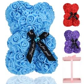 Lgv Rose Bear, Rose Teddy Bear, Rose Flower Bear for Valentine's Day, Christmas, Birthday Gifts for Her Mom Female Wife with Artificial Heart-Shaped Diamonds Rose Flower Bear