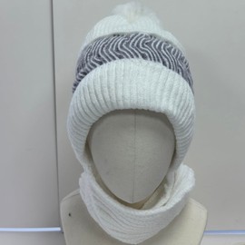 ZARSIO Winter Knitted Beanie Hat Scarf 2 in 1 Hooded Scarf (White)