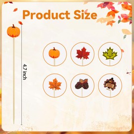 100PCS Fall Cocktail Picks, Pumpkin Maple Leaf Autumn Theme Toothpicks Fancy Bamboo Fruit Sticks Charcuterie Sandwich Appetizer Skewers for Thanksgiving Day Party Decorations (Fall)