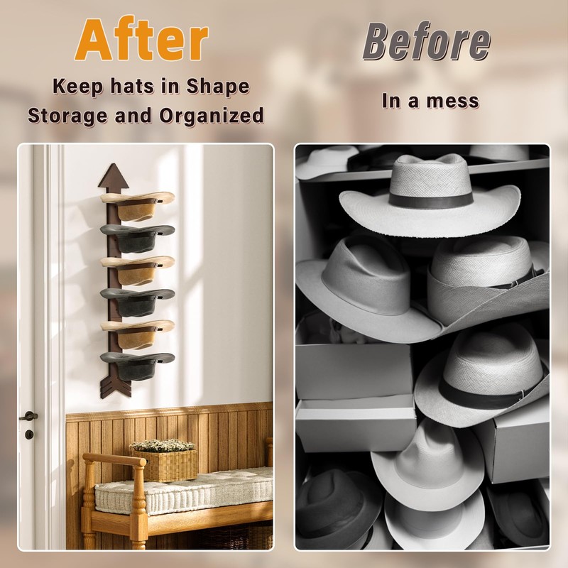 Cowboy Hat Rack Wall Mount, Solid Wood Arrow Design 6