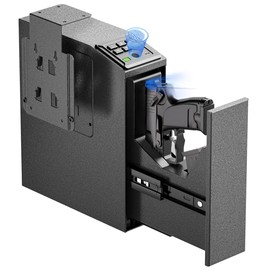 UEAKPIC Mounted Gun Safe for Handgun with Quick Access Sliding Door, Biometric Nightstand Pistol Lock Box with Security Fingerprint, Key Access, PIN Code for Car, Bedroom, Desk and Walls