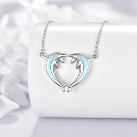 VONALA Dolphin Moonstone Necklace 925 Sterling Silver Ocean Animal Pendant Beach Jewelry Gift for Women Birthday Christmas