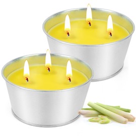Large Citronella Candles Outdoor - Lemongrass Scented Candle Set 2 Pack Natural Wax Bucket Citronella Candles up to 180 Hours for Garden Patio Yard Home Balcony Camping Backyard