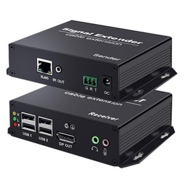 Torileaf DisplayPort KVM Extender Over Cat5/6/7e 120 M/394 ft | 4K@30 Hz | Bi-Dir Audio & RS232 | IR Control | EDID Pass-Through | Gigabit LAN | 4-Port USB 2.0 | Plug-Play | Win/macOS/Linux