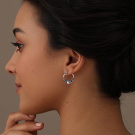 LeCalla 925 Sterling Silver Oxidized Balinese Jewelry Antique Lightweight Spiral Bali Hoop Earrings for Women Teen