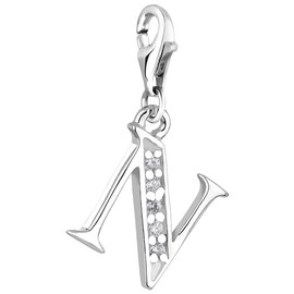 Pendant Charm Letter N Nena Lina in 925er Sterling Silver for Charm Bracelet, Necklace, Earring, Bracelet and Many Popular Carrier Charm