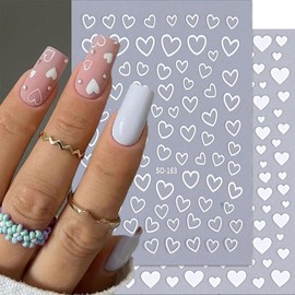 Sutaozhi 6 Sheets Valentine's Day Nail Stickers 3D Heart Nail Art Stickers Decals Black White Red Gold Silver Heart Nail Design Nail Decals Valentines Nail Supplies for Women Acrylic Nail Decoration DIY