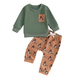Kids Baby Boys Duck Hunter Clothes Mallard Duck Sweatshirt Pullover Solid Color Pant 2Pcs Toddler Hunting Baby Outfit (Green, 18-24 Months)
