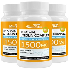 RimTuku 1500MG Liposomal Luteolin Supplement 8-in-1 Formula with Fisetin, Pea, Turmeric, Potent Flavonoid Absorption-Optimized Actives for Brain 180 Capsules