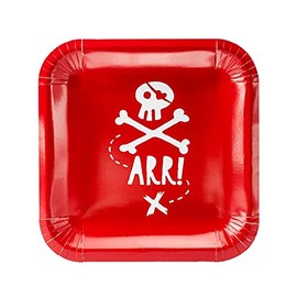 Generique Pirate Paper Plates Table Accessories Pack of 6 Red/White 20 cm - Red