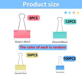170 Stück Foldback Klammern Bunt 15mm/19mm/25mm/32mm Foldbackklammer Klein Mini Papierklammern Büroklammern Metall Binder Clips Vielzweckklammern für Schule Bürobedarf Briefpapier Notizen