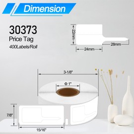 NineLeaf 10 Roll (4000 Labels) Compatible for Dymo 30373 (7/8" x 15/16") White Price Tag Rat-Tail Labels for Labelwriter 450 4XL Zebra Desktop Printers, NOT FIT 550 & 5XL