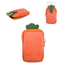 YAJOJO Leather Hand Sanitizer Case For Touchland 1FL. OZ., Portable Mini Zippered Pouch fit for Travel, Cute Fashion Accessory with Snap Hook, Orange Carrot(Bag Only)