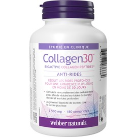 Webber Naturals Collagen30 Anti-Wrinkle, 2,500mg of Bioactive Collagen Peptides Per Serving, 180 Tablets, Helps Reduce Deep Wrinkles, Fine Lines & Stimulates Skin Cells, Non GMO, Dairy & Gluten Free