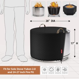 QH.HOME Fire Pit Cover Round for Solo Stove Yukon 27", Waterproof Smokeless Fire Pit Cover, 600D Strong Tear Resistant, Fits for Gas/Table/Bowl Fire pits - 28" D X 17" H