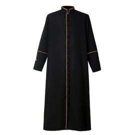 Men's Clergy Cassock Church Minister Robe Vestment for Pastor Black Gold