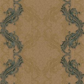 CONCORD WALLCOVERINGS ™ Textured Wallpaper Classic Featuring Floral Ornament Design, Brown Blue, 7 in x 10 in, 579911