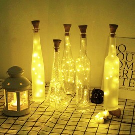 Decorman - Paquete de 10 luces solares para botellas de vino, 20 luces LED impermeables de alambre plateado para fiestas, bodas, Navidad, día festivo, al aire última intervensión, jardín, patio